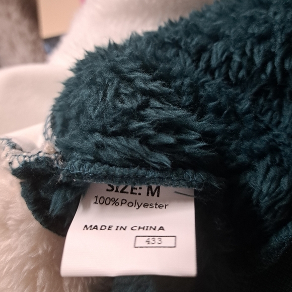 DOKOTOO dreamy plush colorblock hooded ZIP sweater jacket teal grey white M - Picture 6 of 8